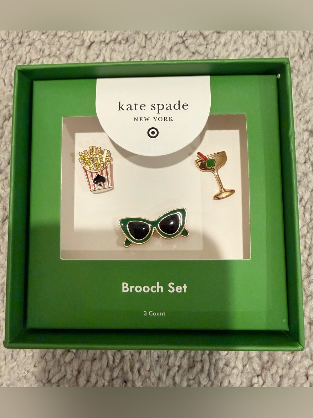 Kate Spade Sunglasses, Cocktail & French Fries Brooch Set